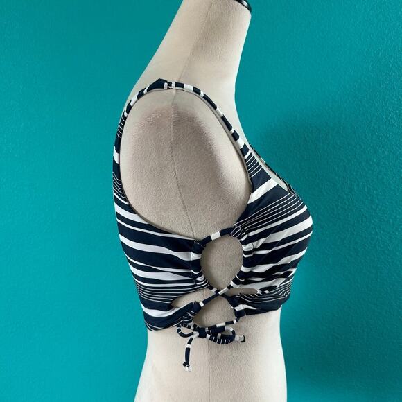 NWT Aerie Printed Lace up Longline Scoop Bikini Top Women's Royal Navy Size S - Picture 2 of 6